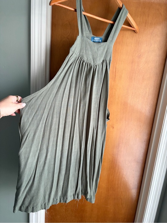 Dresses & Skirts - Hand Sew  Olive Green Ribbed Pinafore Midi Dress - Effortless Everyday Style
